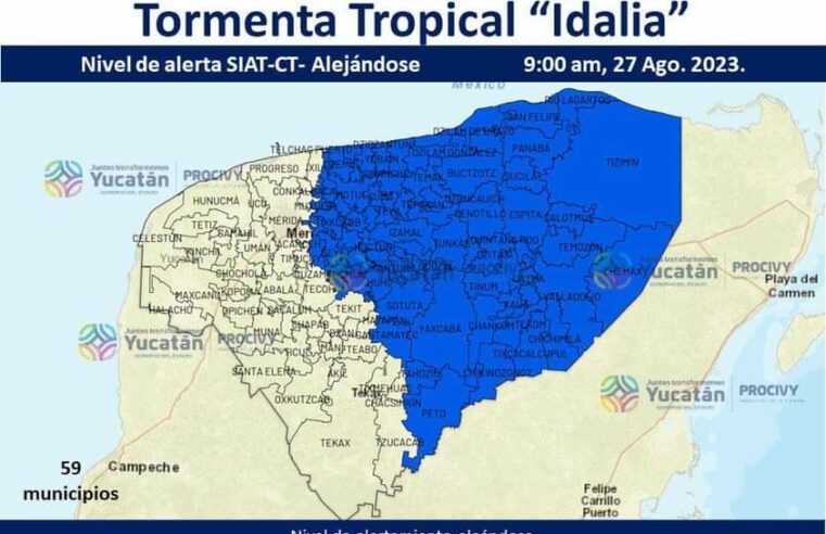Lluvias de moderadas a fuertes provocará al oriente de Yucatán la tormenta tropical “Idalia”