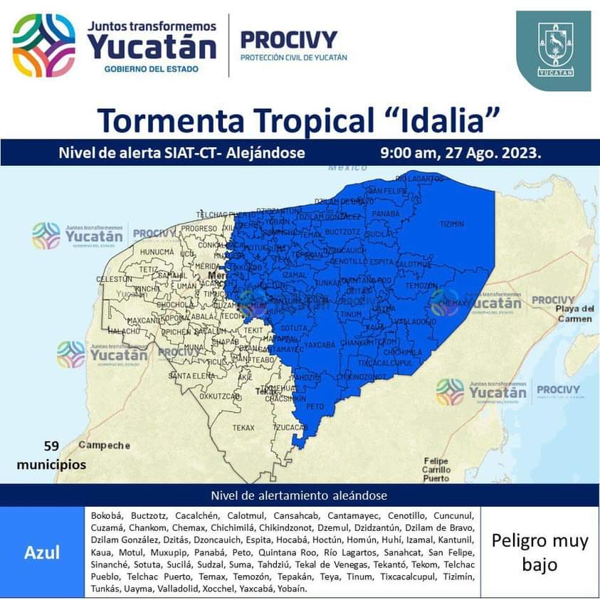 Lluvias de moderadas a fuertes provocará al oriente de Yucatán la tormenta tropical “Idalia”