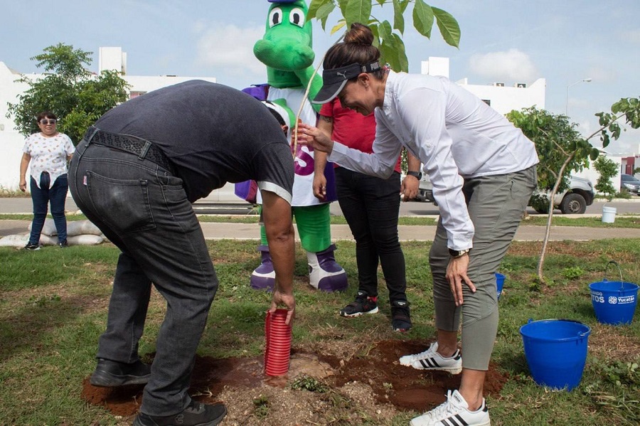 Ciudadanos y gobierno reforestan seis parques de Mérida