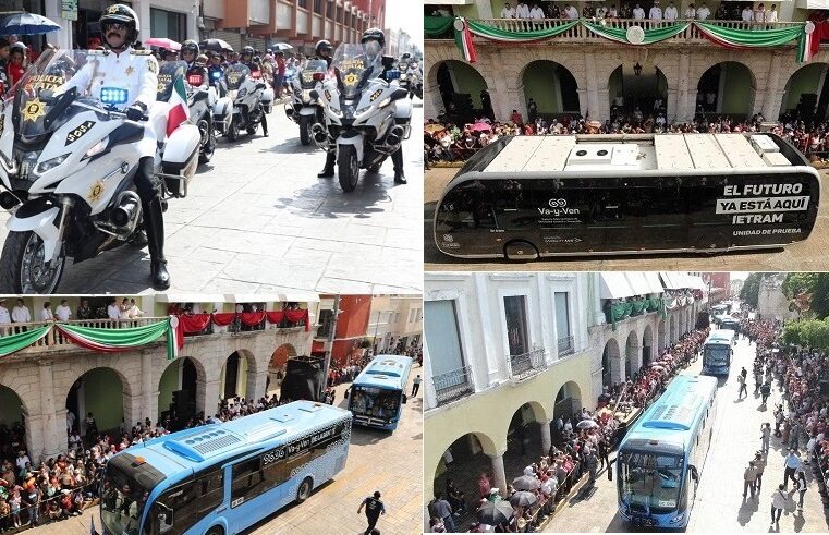 Saidén, el Ie-tram y el Va y Ven desfilan en Mérida  por el aniversario de la Independencia