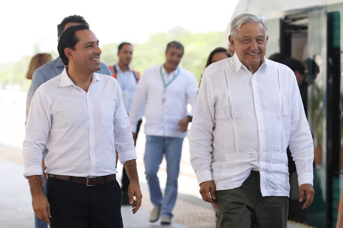 Mauricio Vila y AMLO hacen un nuevo recorrido a bordo del Tren Maya, de Valladolid a Teya