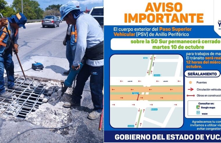 Por mantenimiento, cierran carril del puente del Periférico con la calle 50 Sur