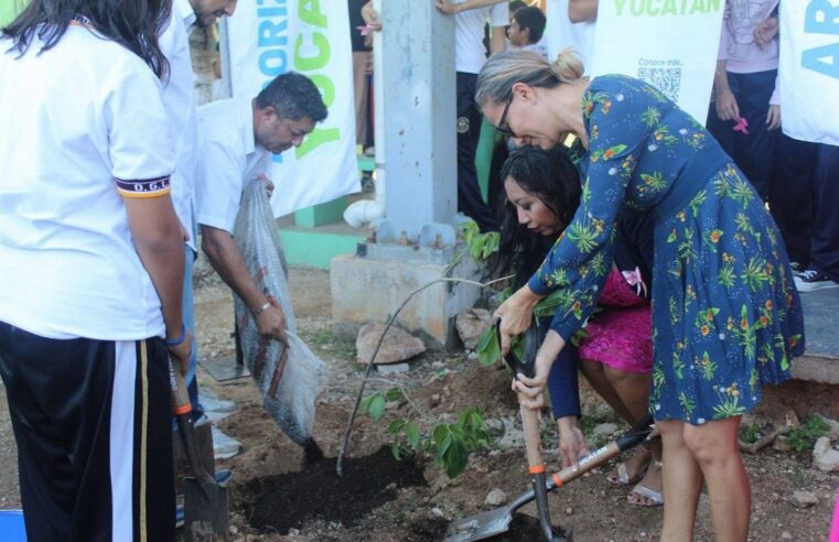 Alumnos de educación básica contribuyen a un Yucatán más verde con «Un niño, un árbol»