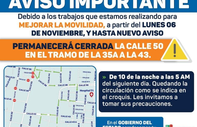 Por obras, habrá cierre nocturno en la calle 50 entre 35-A y 43, desde este lubes