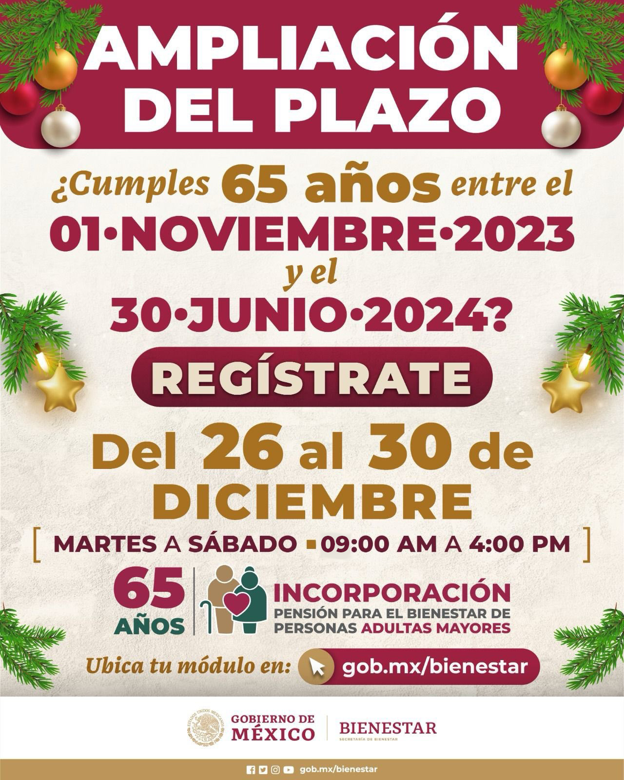 Amplían al 30 de diciembre el registro para la pensión de adulto mayor