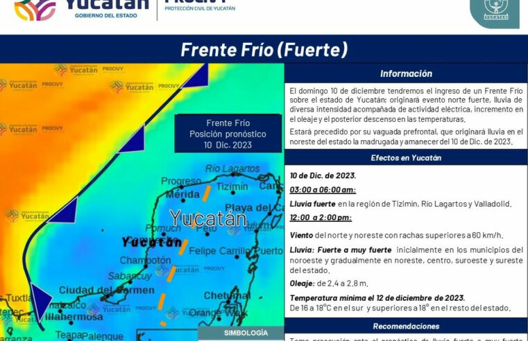 Frente Frío traerá este domingo viento y lluvia fuerte