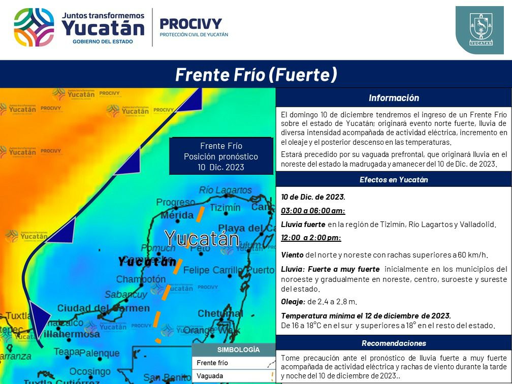 Frente Frío traerá este domingo viento y lluvia fuerte