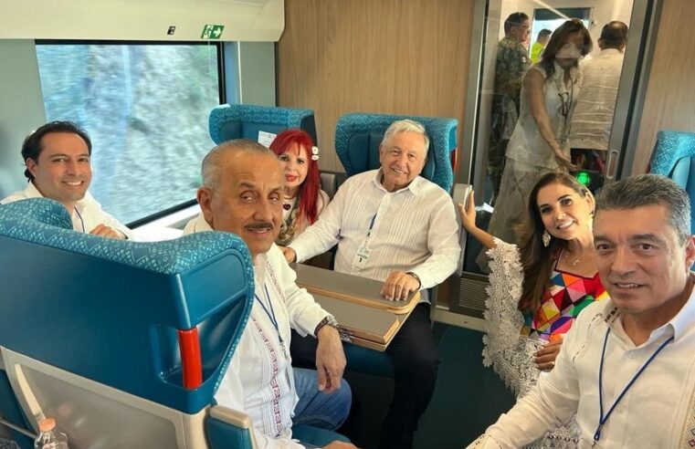 Acude Mauricio Vila al primer viaje Cancún-Palenque del Tren Maya