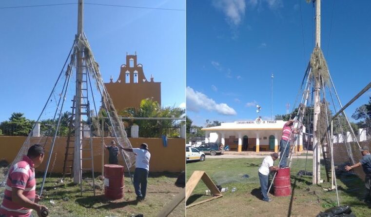 Colocan árbol navideño monumental en Ticuch, comisaría de Valladolid