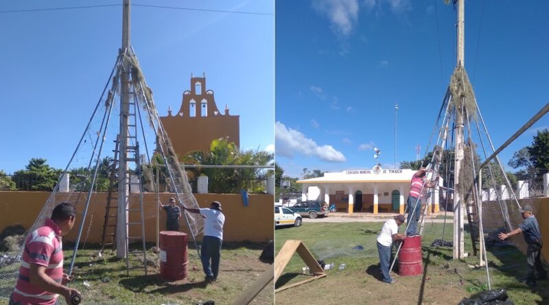 Colocan árbol navideño monumental en Ticuch, comisaría de Valladolid