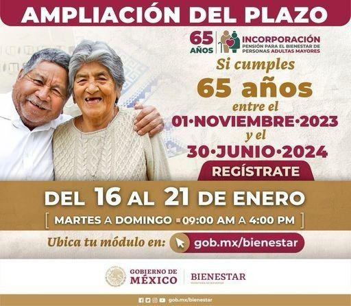 Se amplía al 21 de enero el plazo para registro a pensión para adultos mayores 