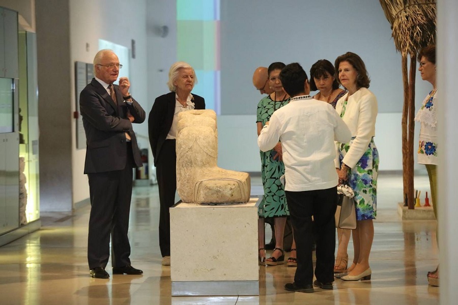 Reyes de Suecia finalizan su visita a Yucatán con un recorrido por el Gran Museo del Mundo Maya