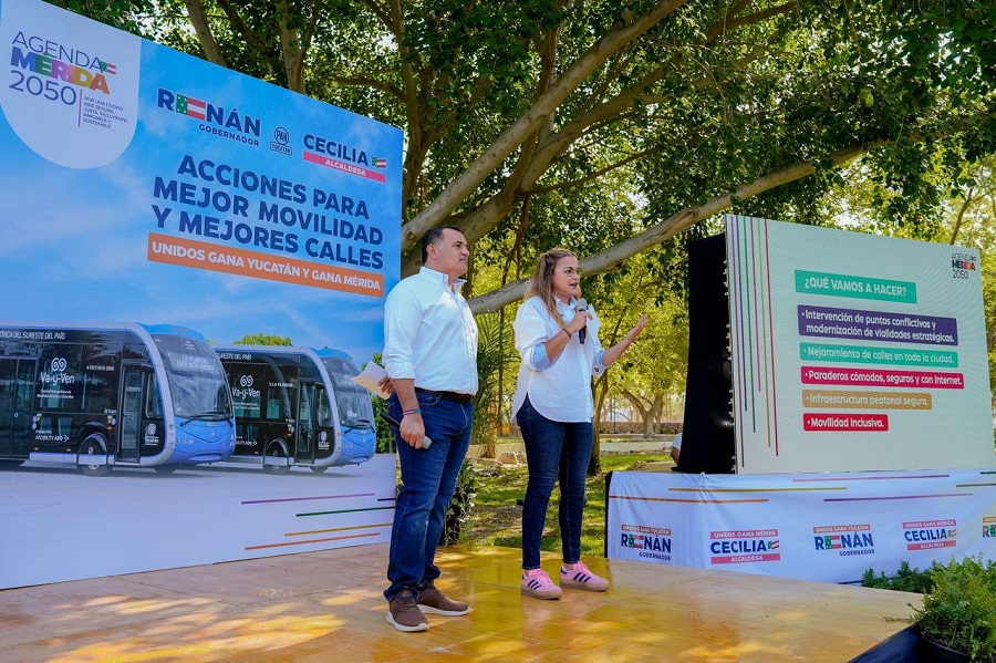Cecilia Patrón y Renán Barrera presentan plan para mejorar la movilidad y disminuir el tráfico