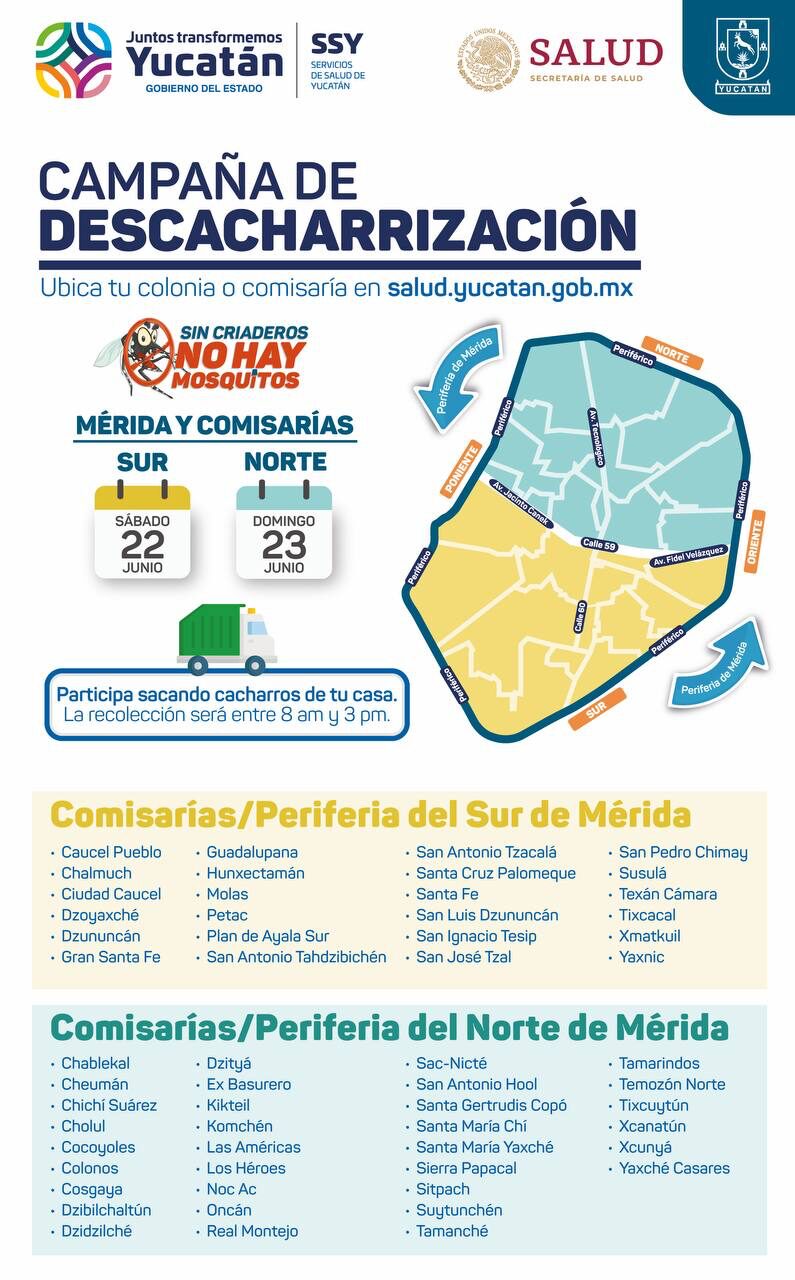 Anuncian campaña de descacharrización en Mérida y sus comisarías este 22 y 23 de junio