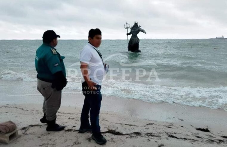 Profepa clausura la estatua de Poseidón en Progreso