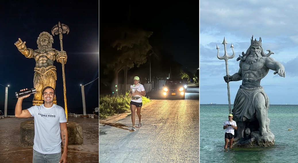 Atleta se sube al «tren del mame» y corre 42 km en honor a  Poseidón y Chaac