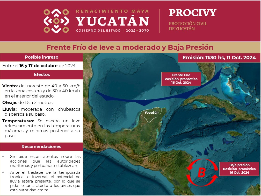 Llega la próxima semana  a Yucatán el primer frente frío de la temporada