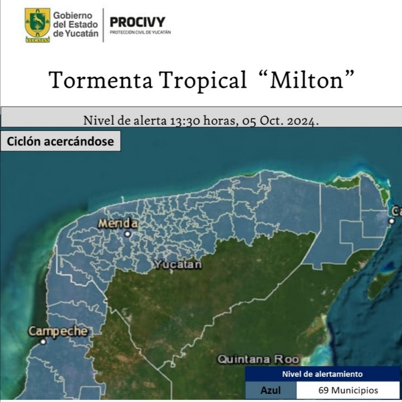 Alerta Azul para Yucatán por la tormenta tropical “Milton”