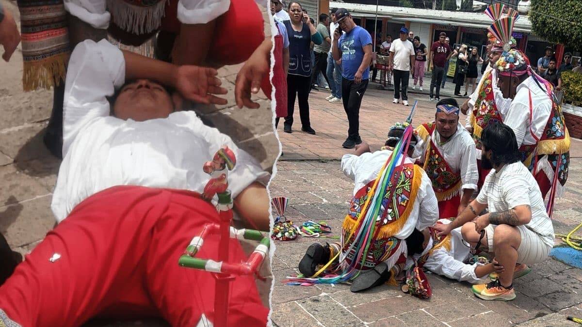 Volador de Papantla sufre aparatosa caída en Xochimilco