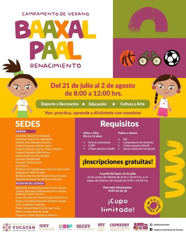 Invita Gobierno del Estado al campamento de verano “Baaxal Paal Renacimiento” 2025