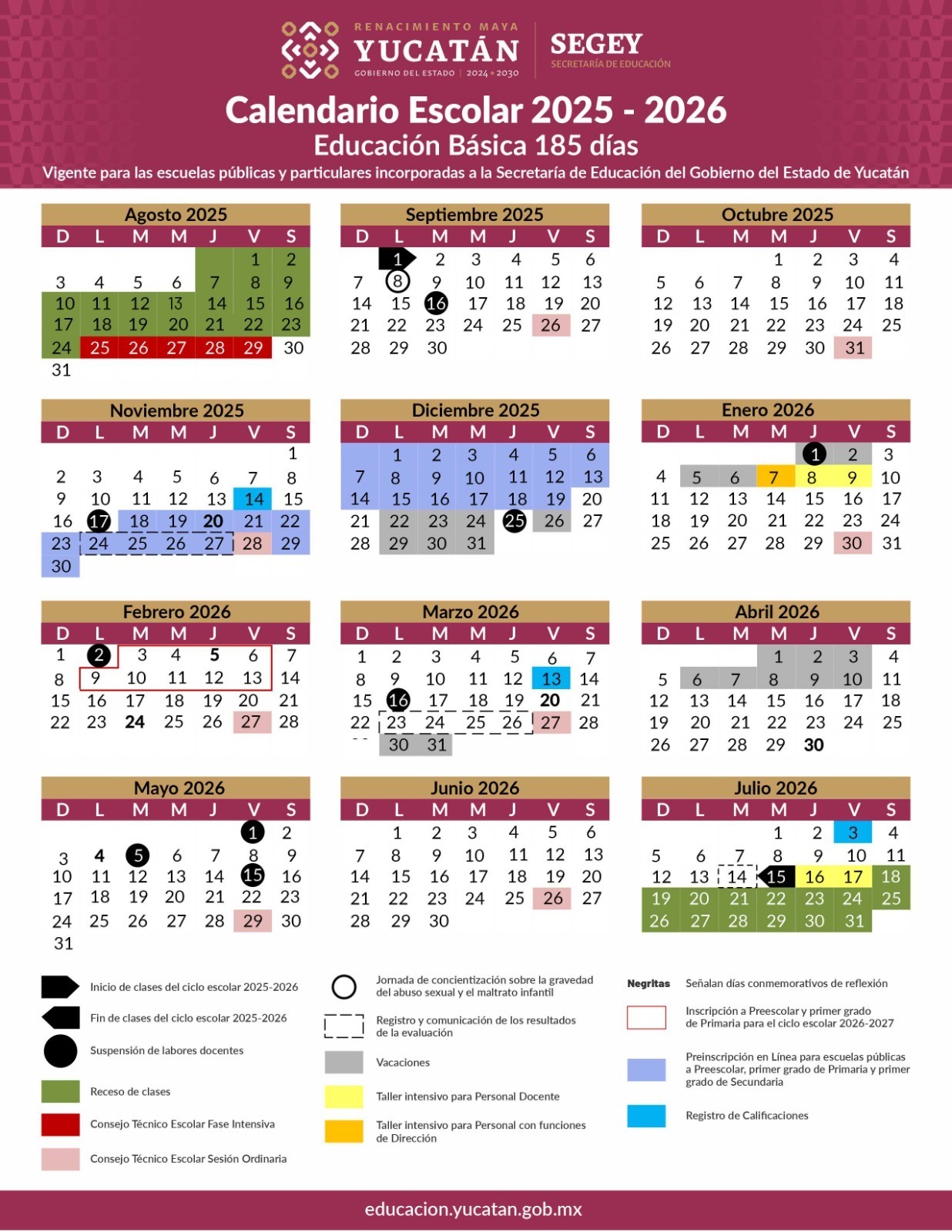 Presentan calendario escolar 2025–2026 para Yucatán