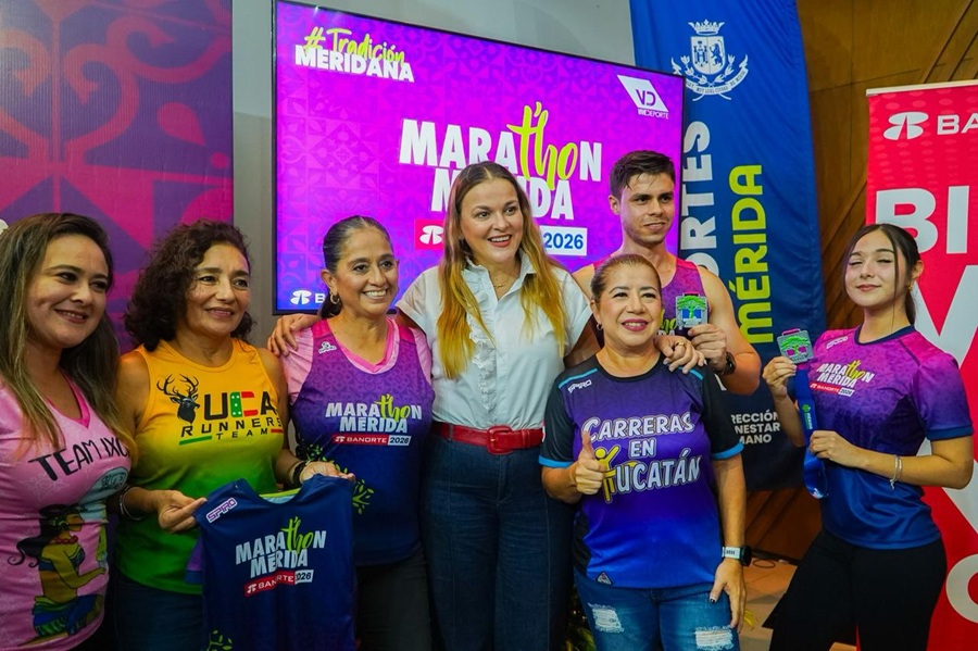 Cecilia Patrón presenta la playera, medalla y ruta del Marat’hon Mérida-Banorte 2026
