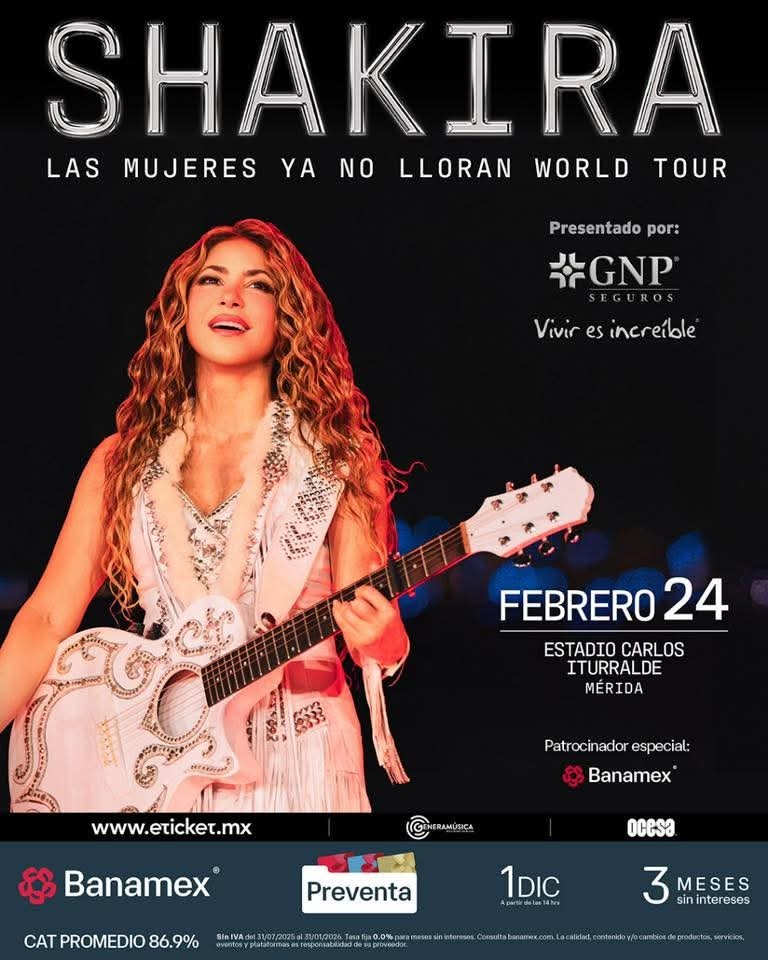 Con facilidades del Ayuntamiento, Shakira dará un concierto en Mérida en febrero de 2026
