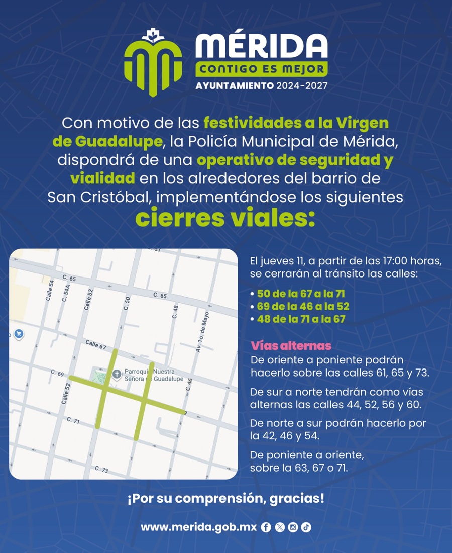 Ayuntamiento de Mérida implementará un operativo para las festividades de la Virgen de Guadalupe