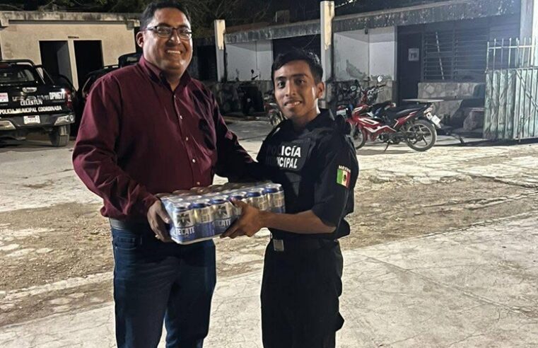 Alcalde de Celestún regala planchas de cervezas a policías municipales