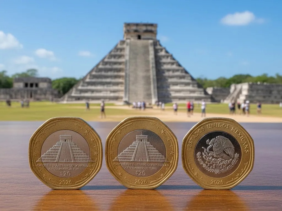 Nueva moneda de 20 pesos tiene la imagen del Castillo de Chichén Itzá