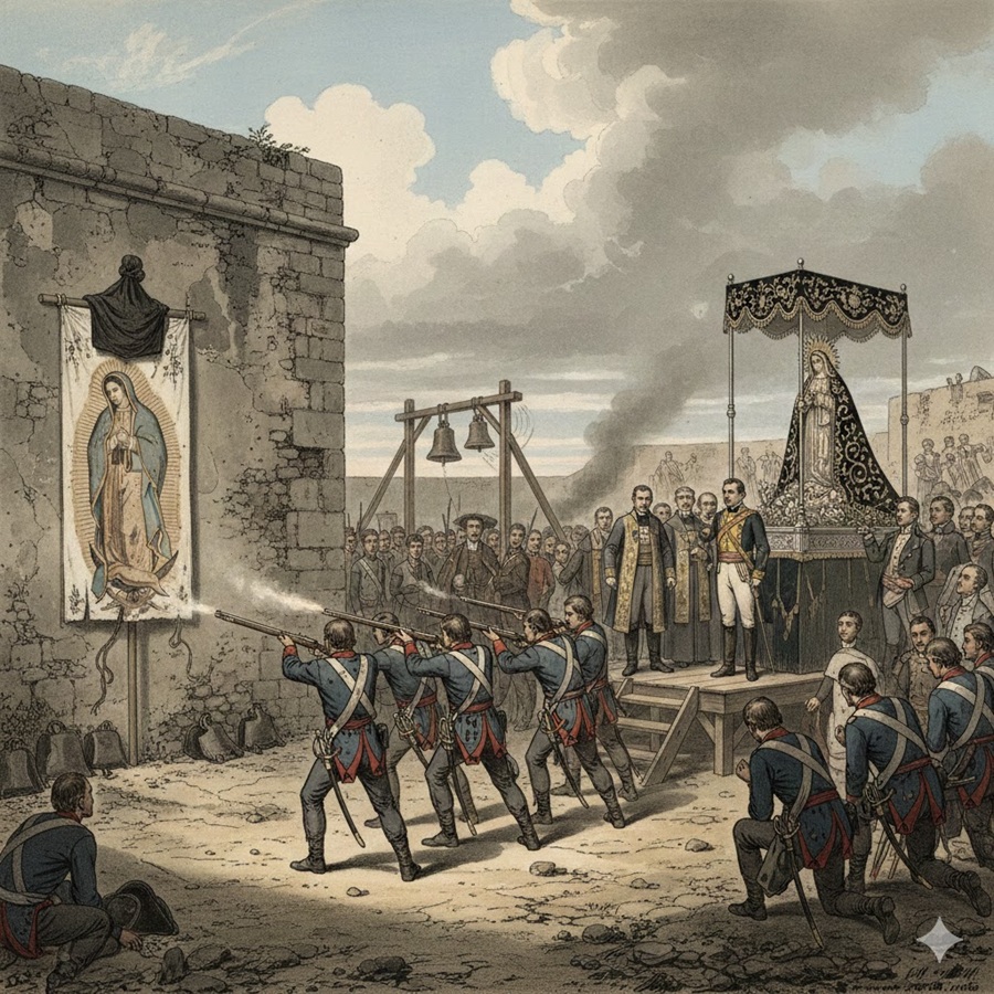 En México ‘fusilaron’ a la Virgen de Guadalupe por ser Generala de un grupo de sublevados