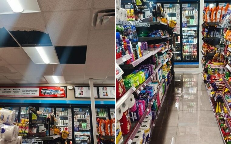 Colapsan por la lluvia plafones de un Oxxo: Protección Civil Municipal lo clausura