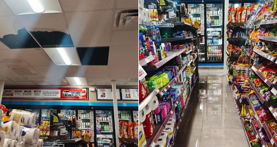 Colapsan por la lluvia plafones de un Oxxo: Protección Civil Municipal lo clausura