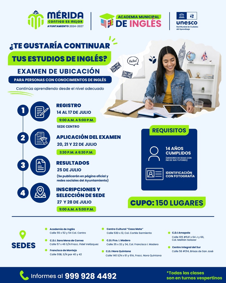 El Ayuntamiento de Mérida anuncia una nueva oportunidad para continuar estudios de inglés con validez oficial