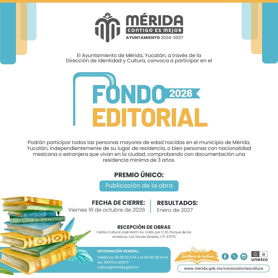 Abren las convocatorias del Fondo Editorial y el Premio Internacional de Poesía Ciudad de Mérida 2026